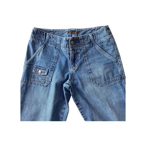 Eddie Bauer Womens‎ Capri Jeans Size 4 Blue 100 Cotton Cargo Pockets - Picture 2 of 8